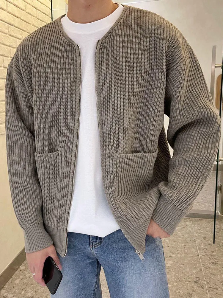 Mens Unisex Solid Color Knit Cardigan Jacket