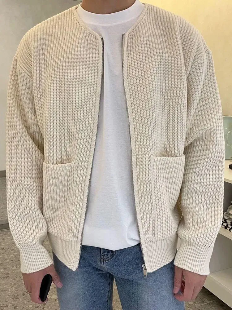 Mens Unisex Solid Color Knit Cardigan Jacket