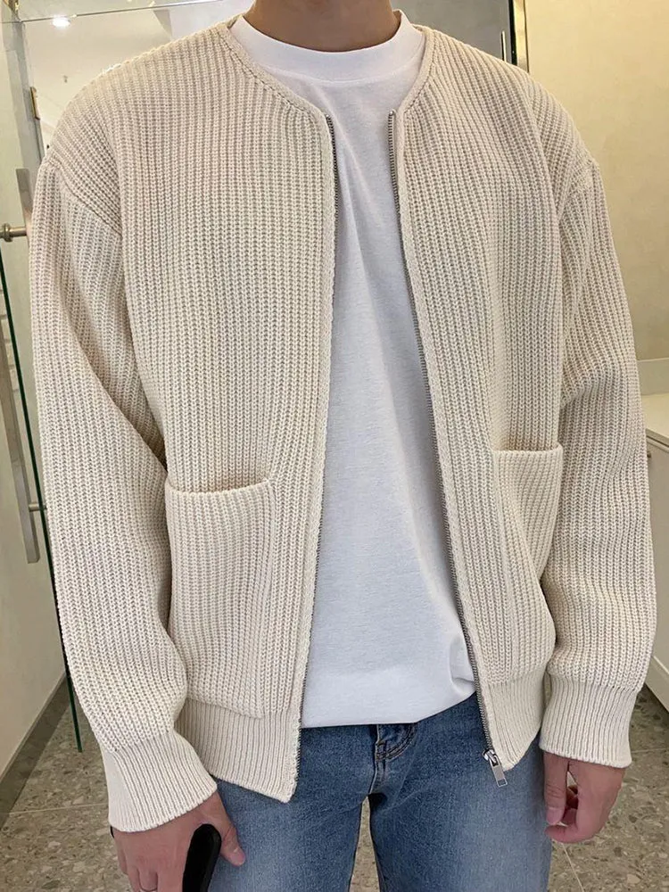 Mens Unisex Solid Color Knit Cardigan Jacket