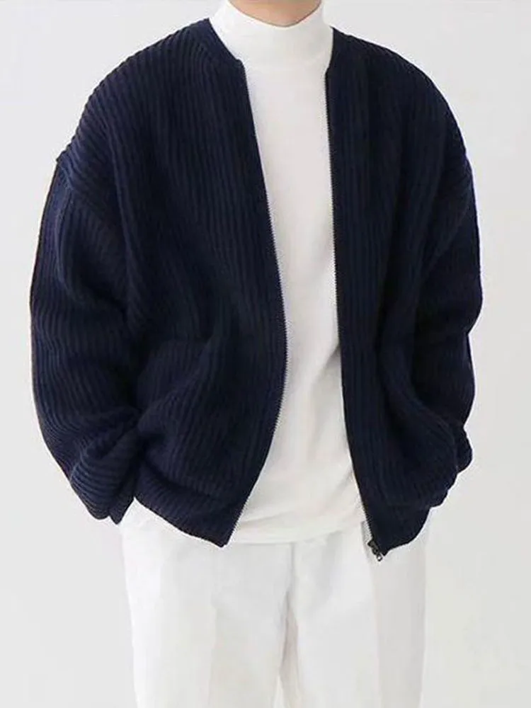 Mens Unisex Solid Color Knit Cardigan Jacket