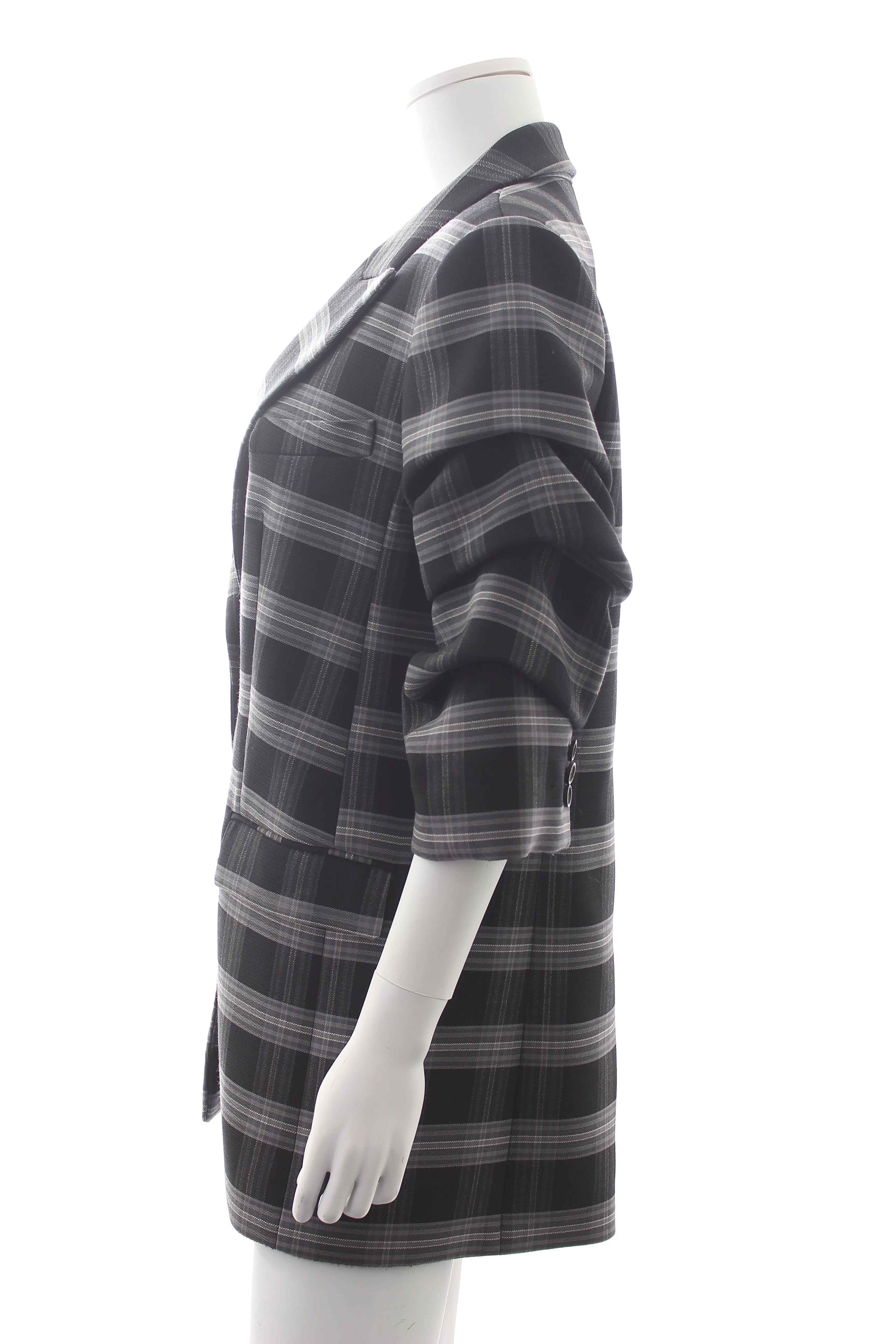Michael Kors Collection Check Wool Gathered-Sleeve Blazer