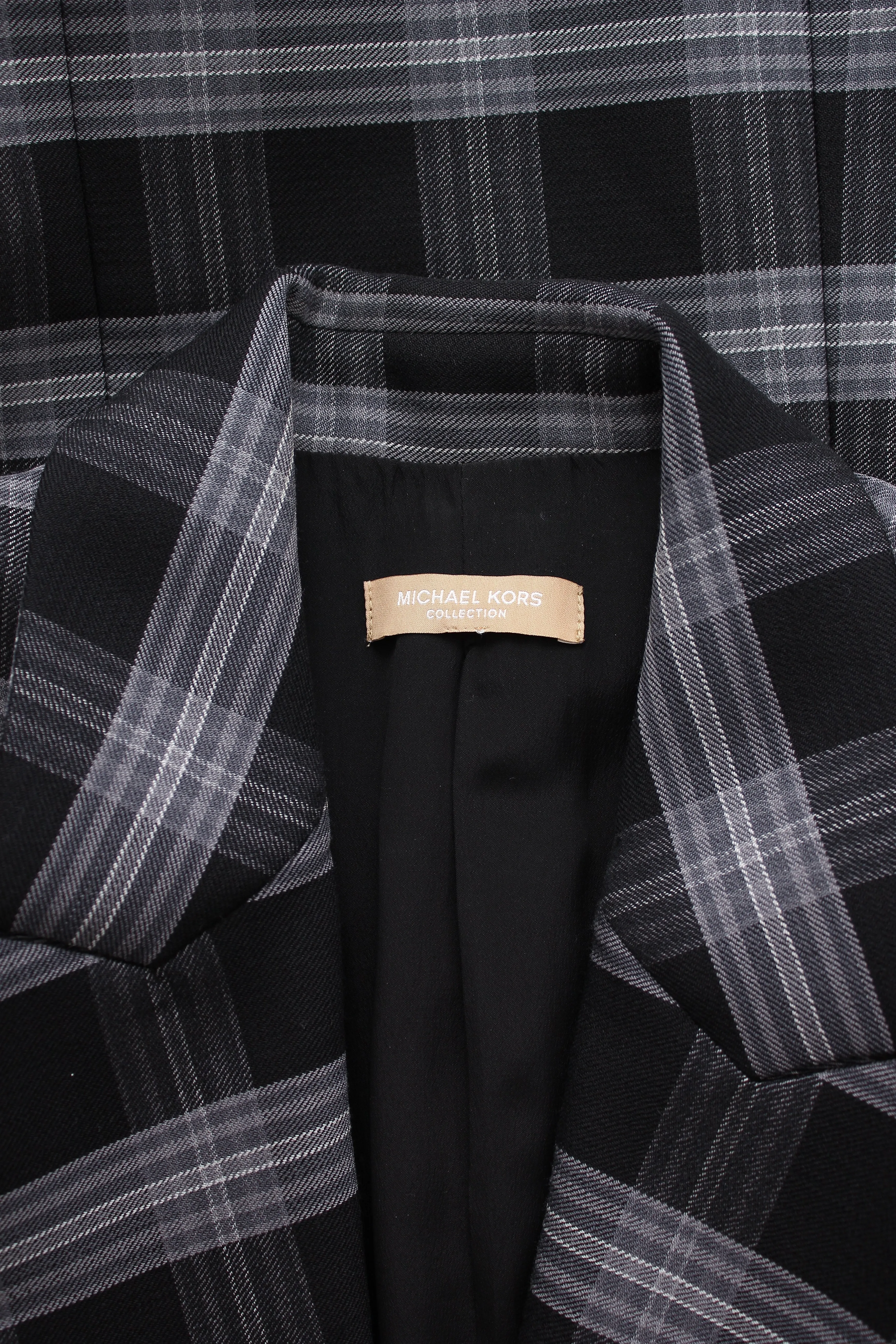 Michael Kors Collection Check Wool Gathered-Sleeve Blazer