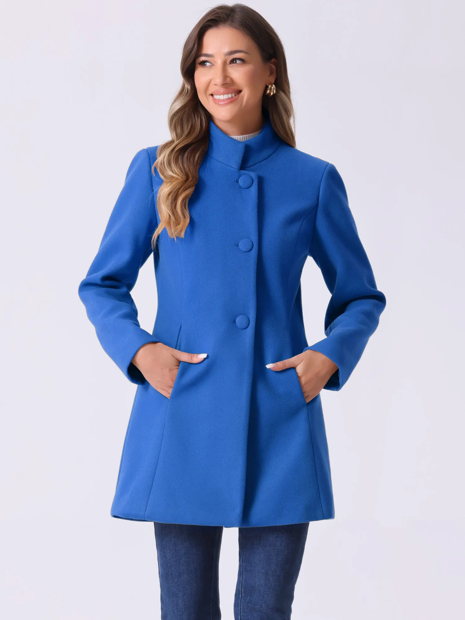 Mid-thigh Stand Collar Single Breasted Long Coat