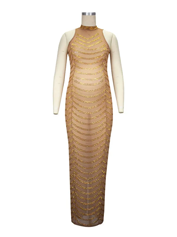 Momyknows Rhinestone Mesh Off Shoulder Split Slit Bodycon Party Gown Photoshoot Plus Size Maternity Maxi Dress