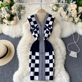 Mosaic Color Block Check Knit Dress