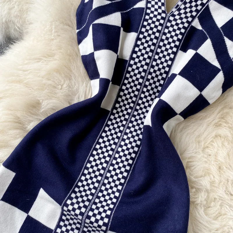 Mosaic Color Block Check Knit Dress