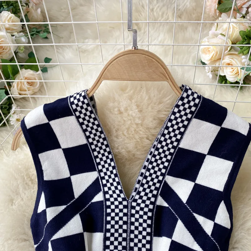 Mosaic Color Block Check Knit Dress