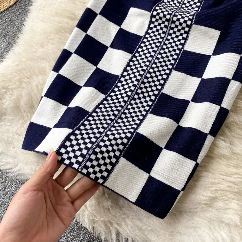 Mosaic Color Block Check Knit Dress