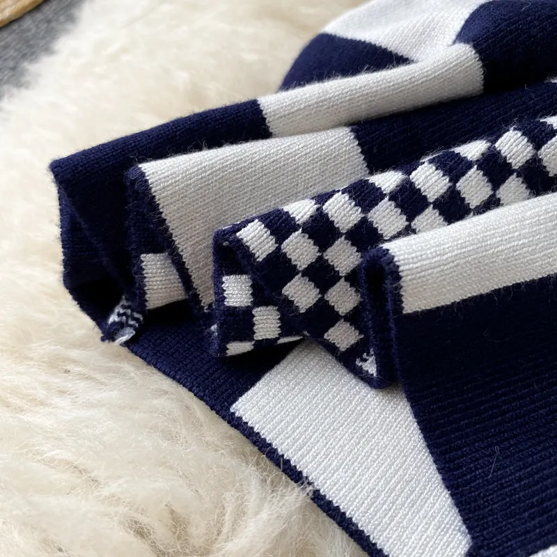 Mosaic Color Block Check Knit Dress