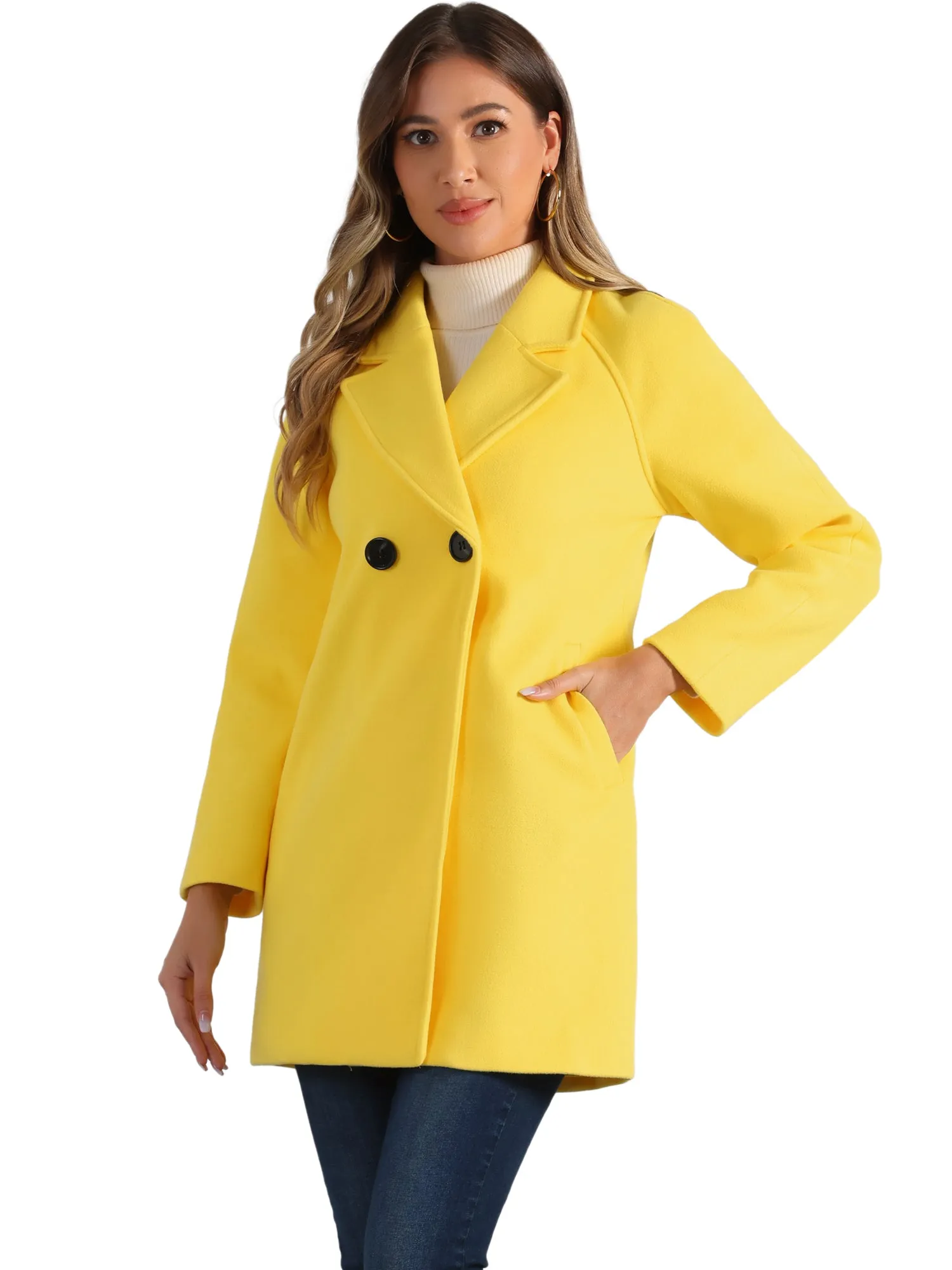 Notched Lapel Double Breasted Raglan Winter Coat