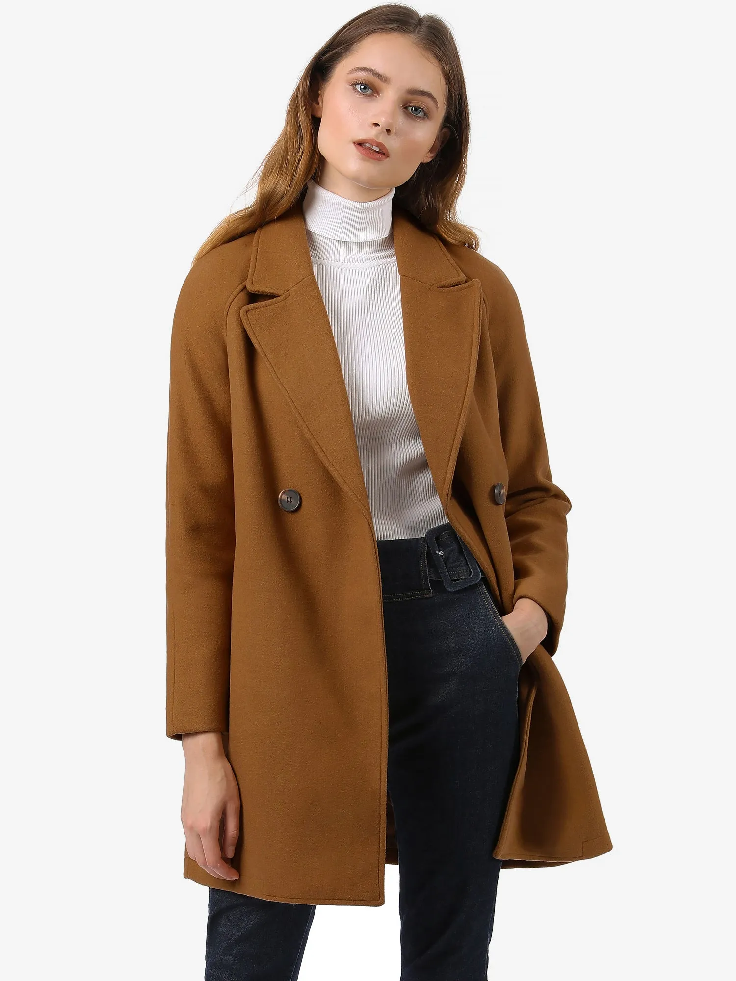 Notched Lapel Double Breasted Raglan Winter Coat
