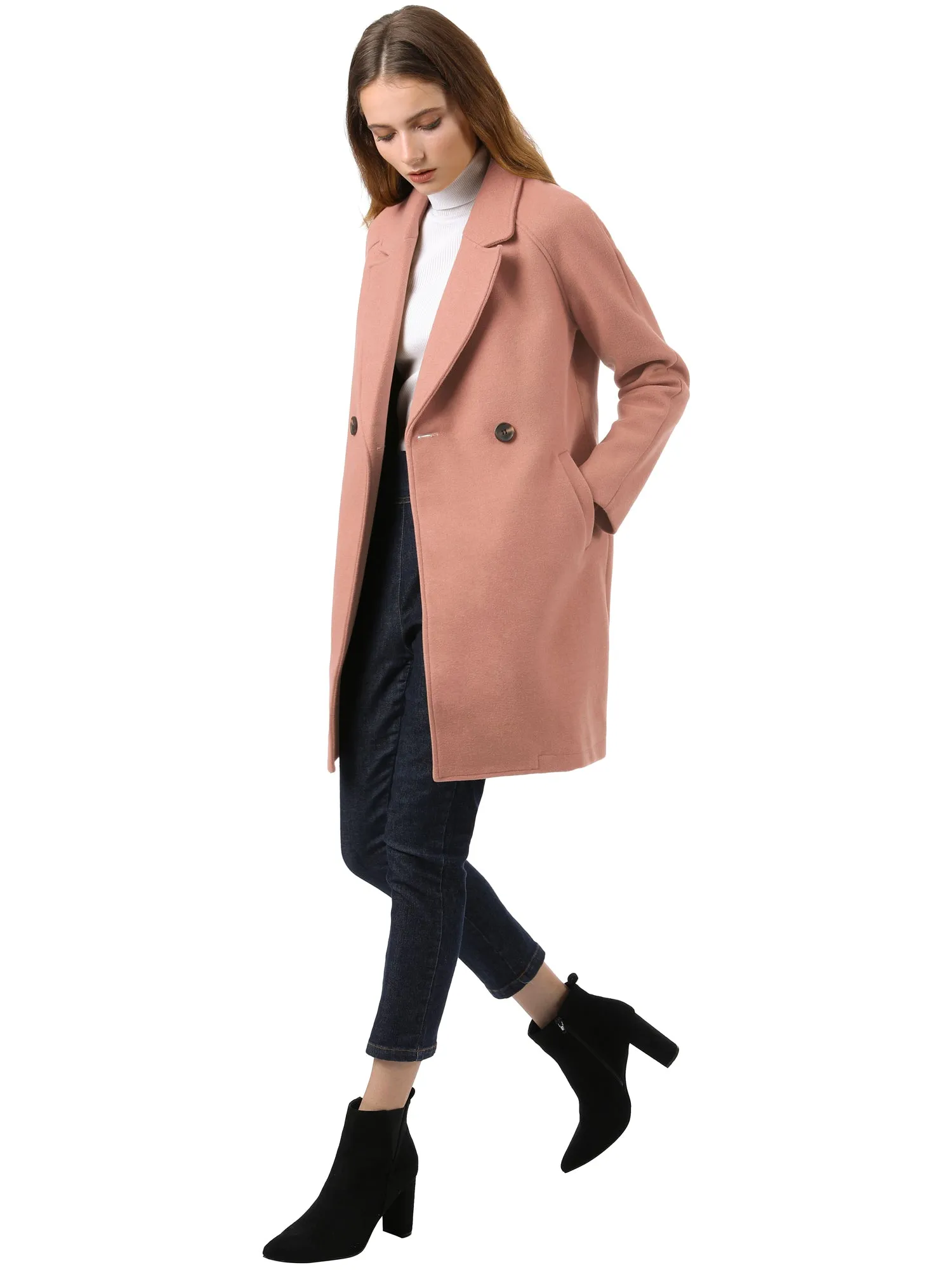 Notched Lapel Double Breasted Raglan Winter Coat