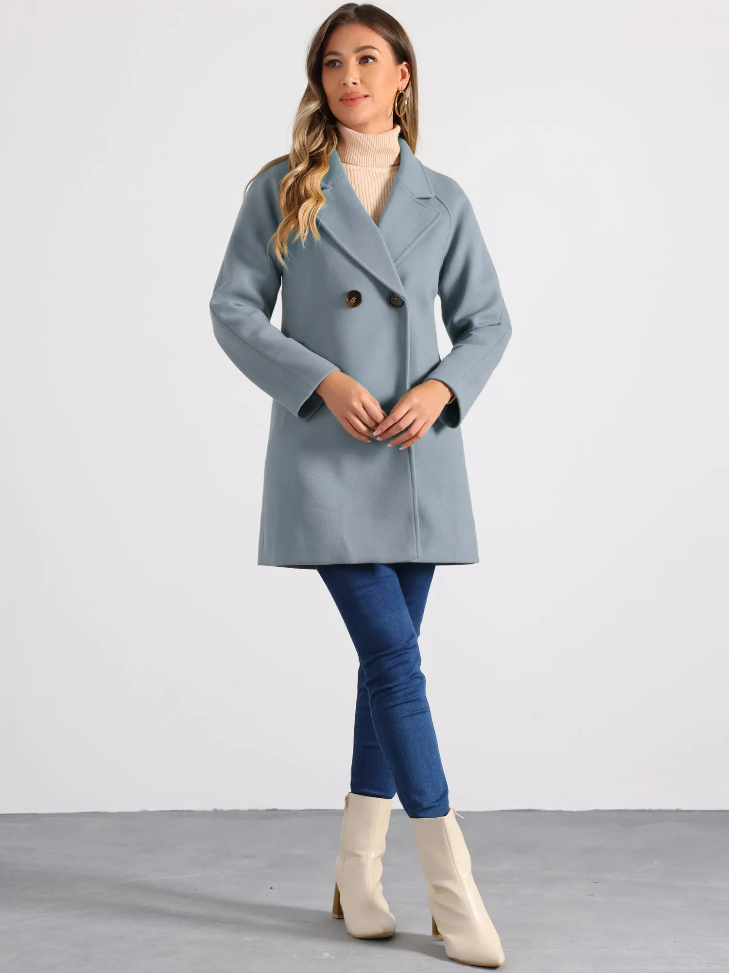 Notched Lapel Double Breasted Raglan Winter Coat