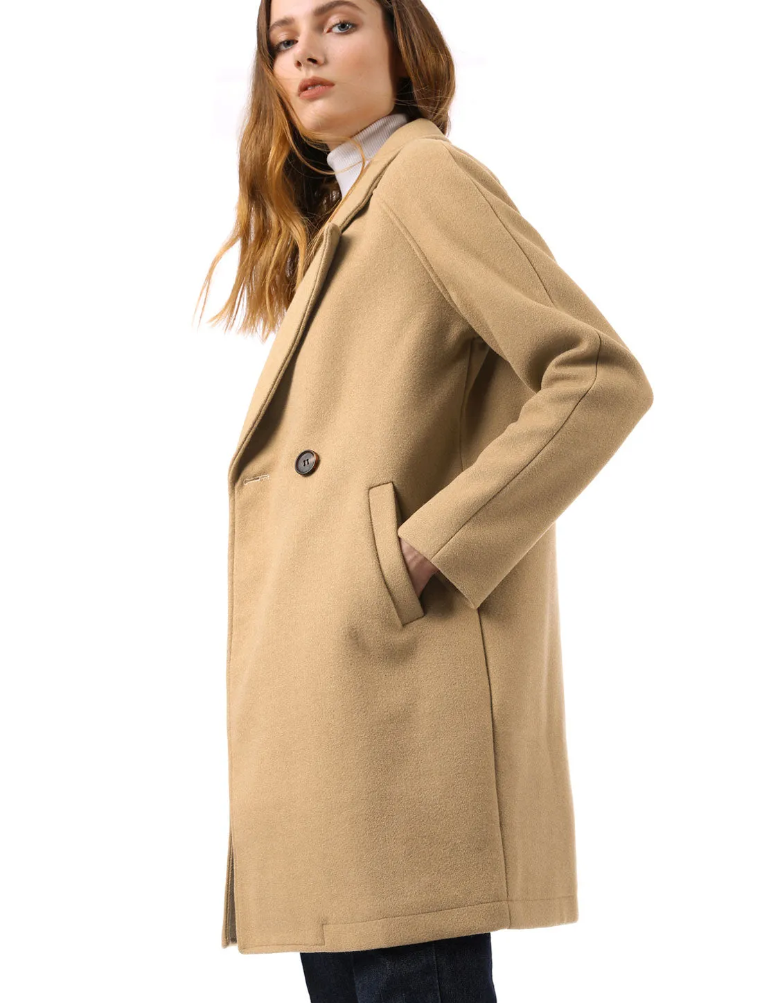 Notched Lapel Double Breasted Raglan Winter Coat