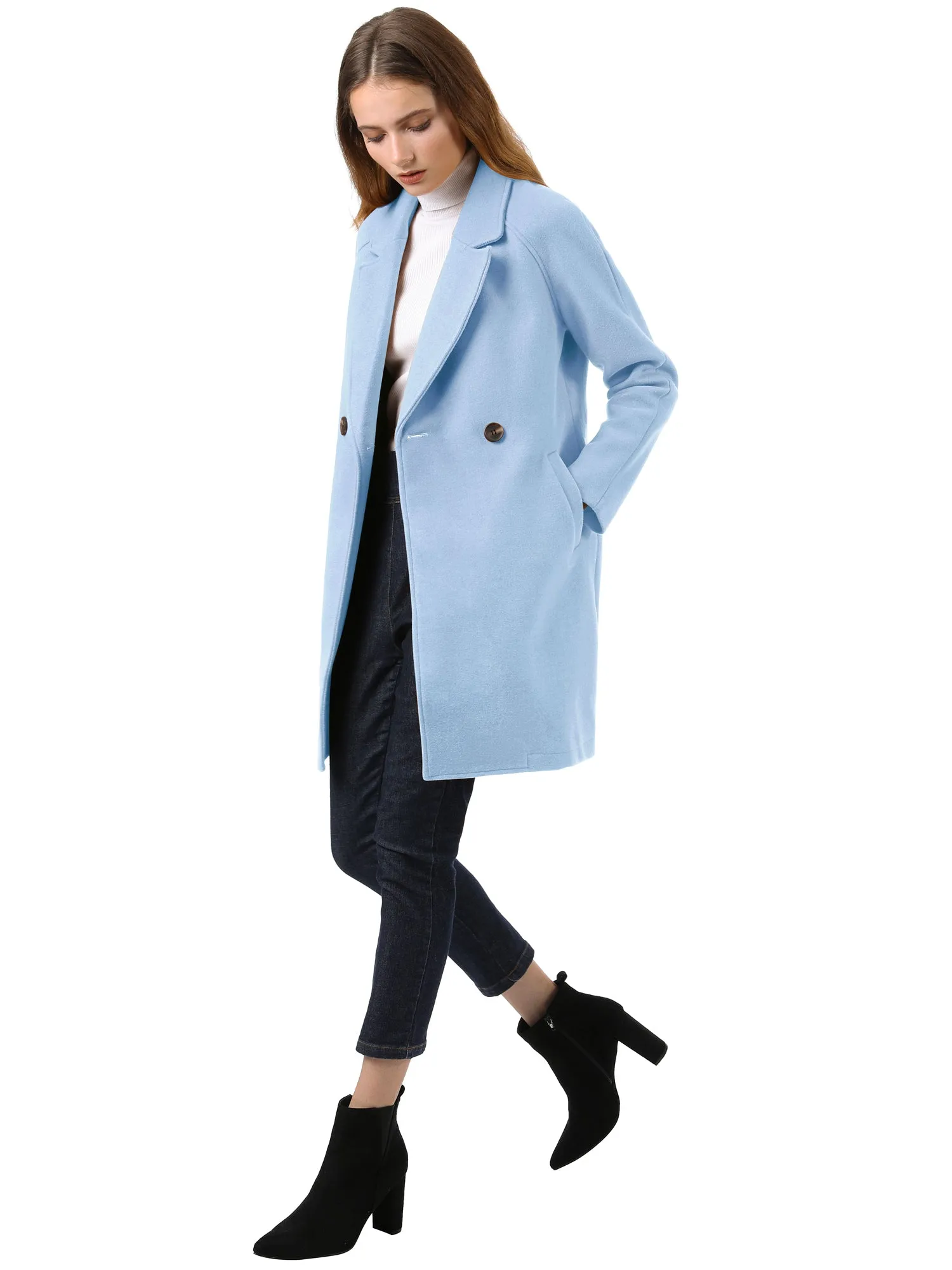 Notched Lapel Double Breasted Raglan Winter Coat