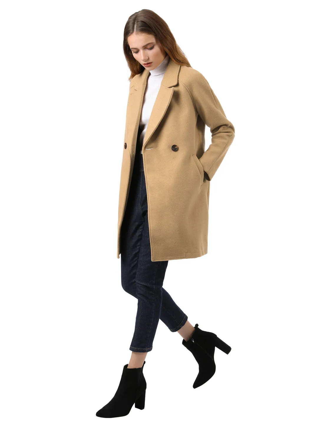 Notched Lapel Double Breasted Raglan Winter Coat