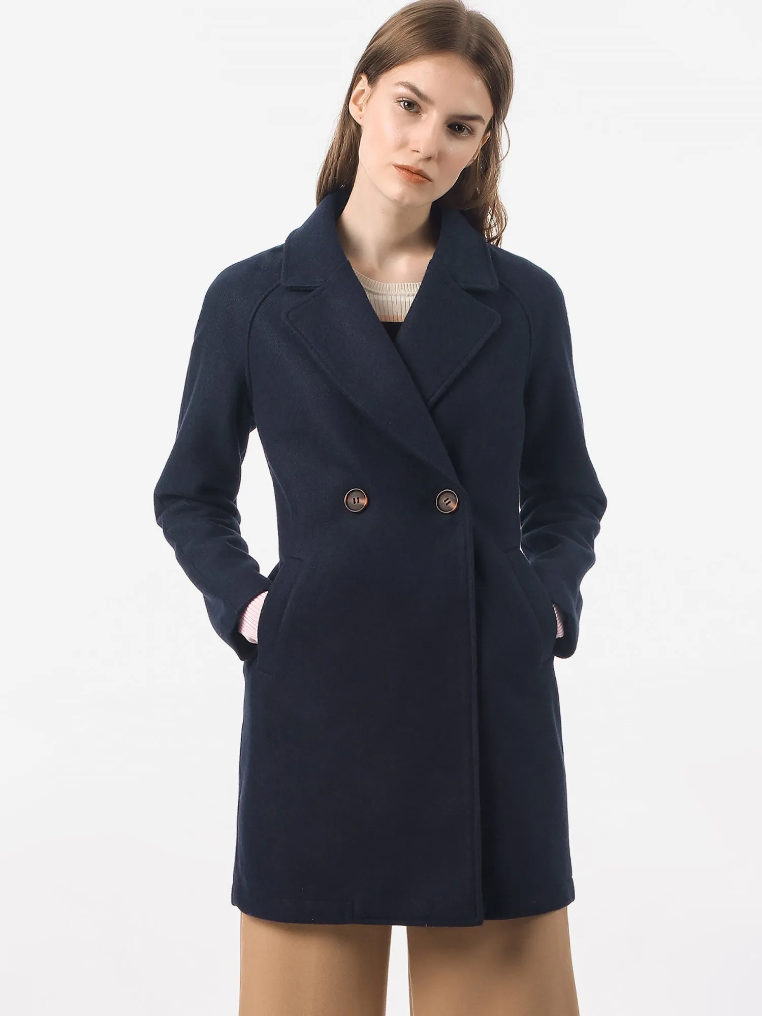 Notched Lapel Double Breasted Raglan Winter Coat