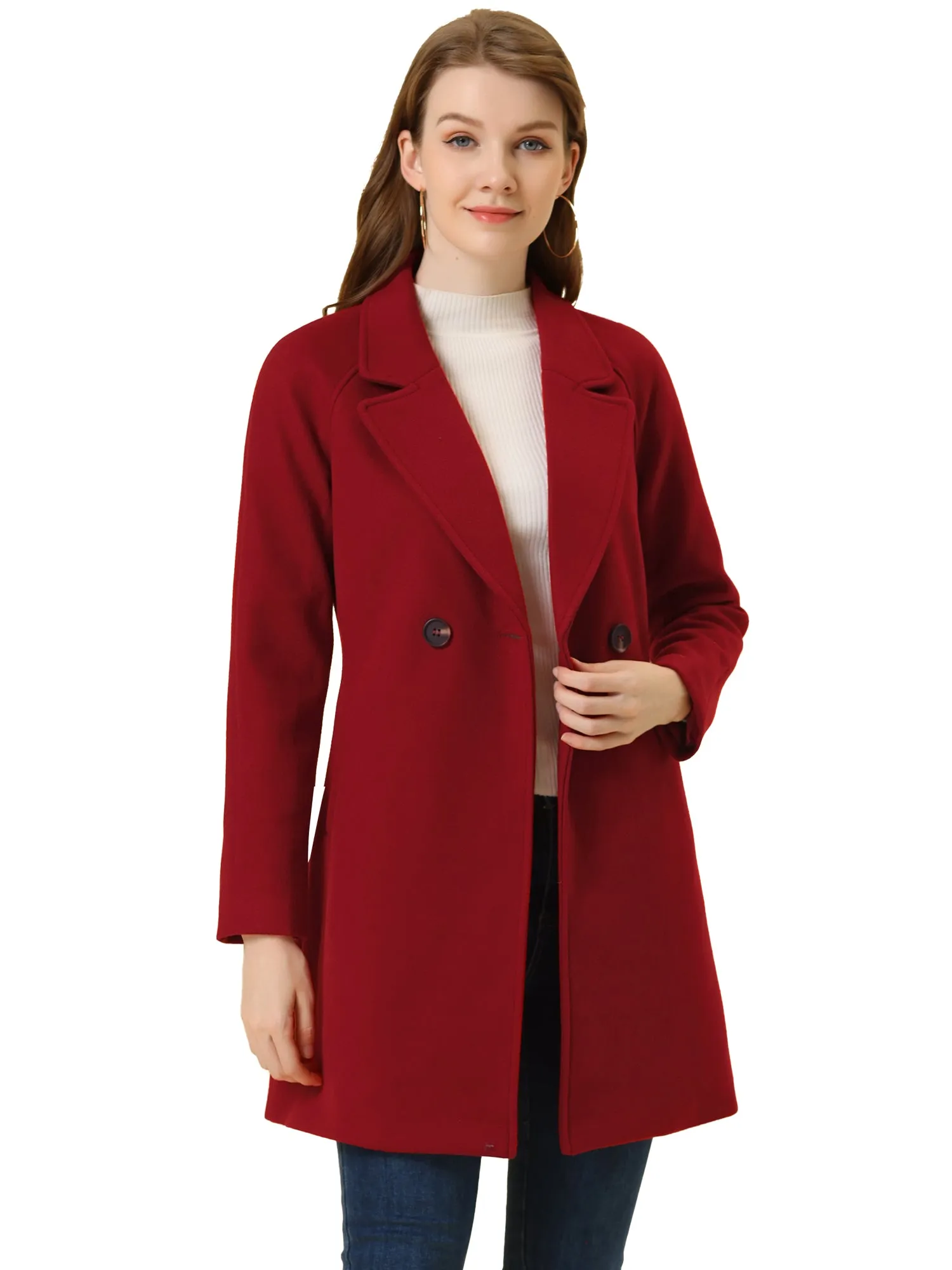 Notched Lapel Double Breasted Raglan Winter Coat