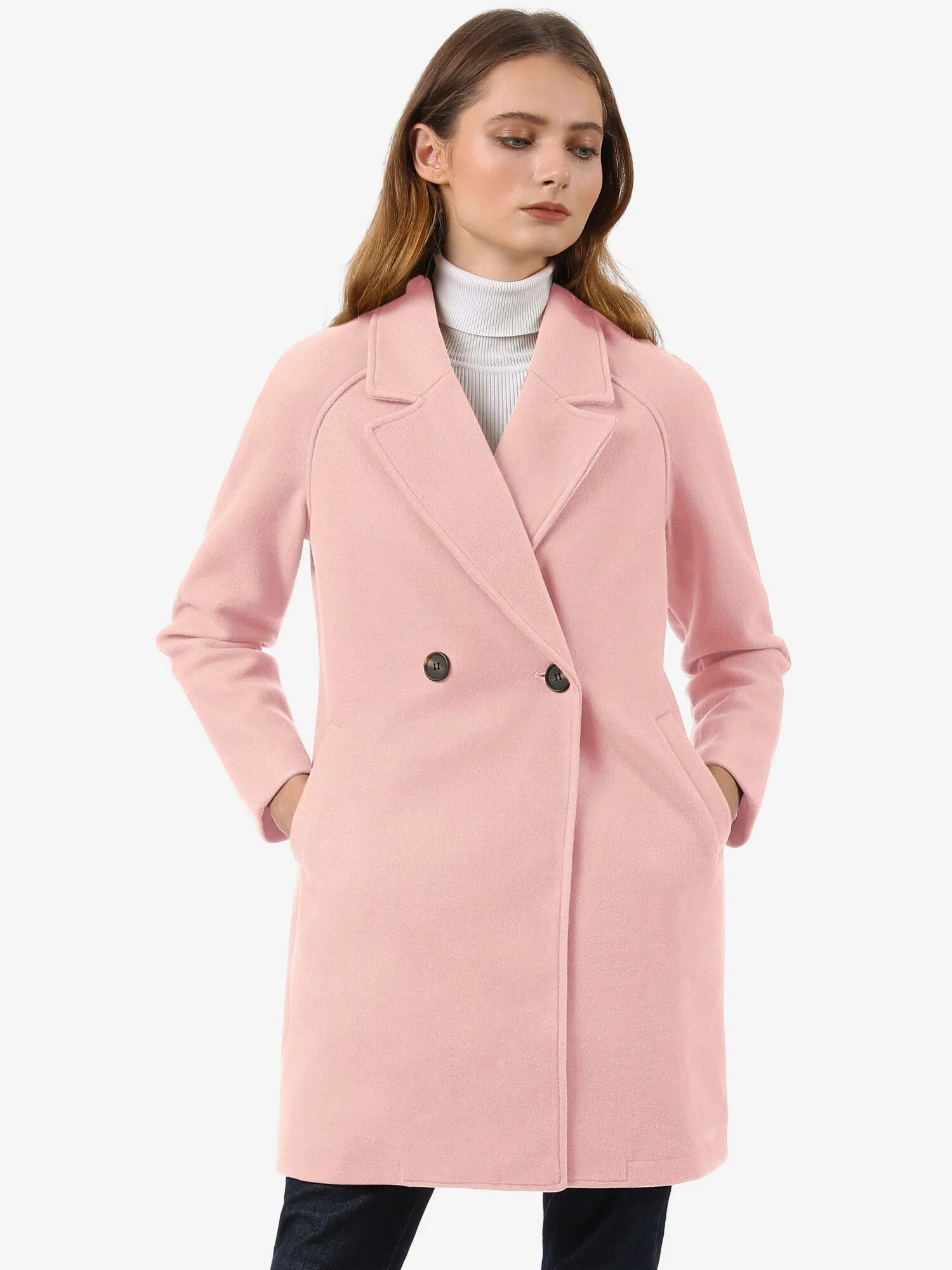 Notched Lapel Double Breasted Raglan Winter Coat