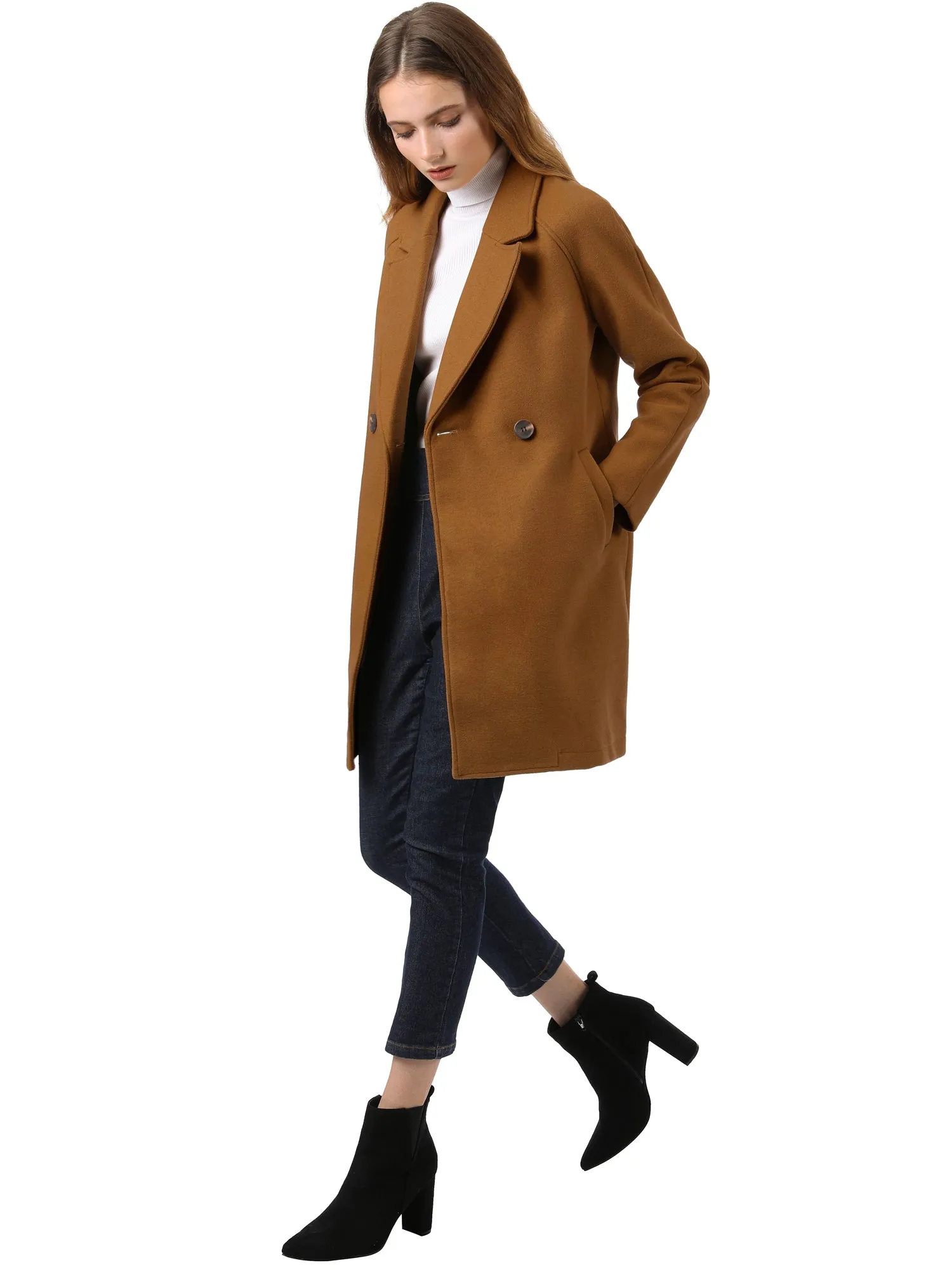 Notched Lapel Double Breasted Raglan Winter Coat