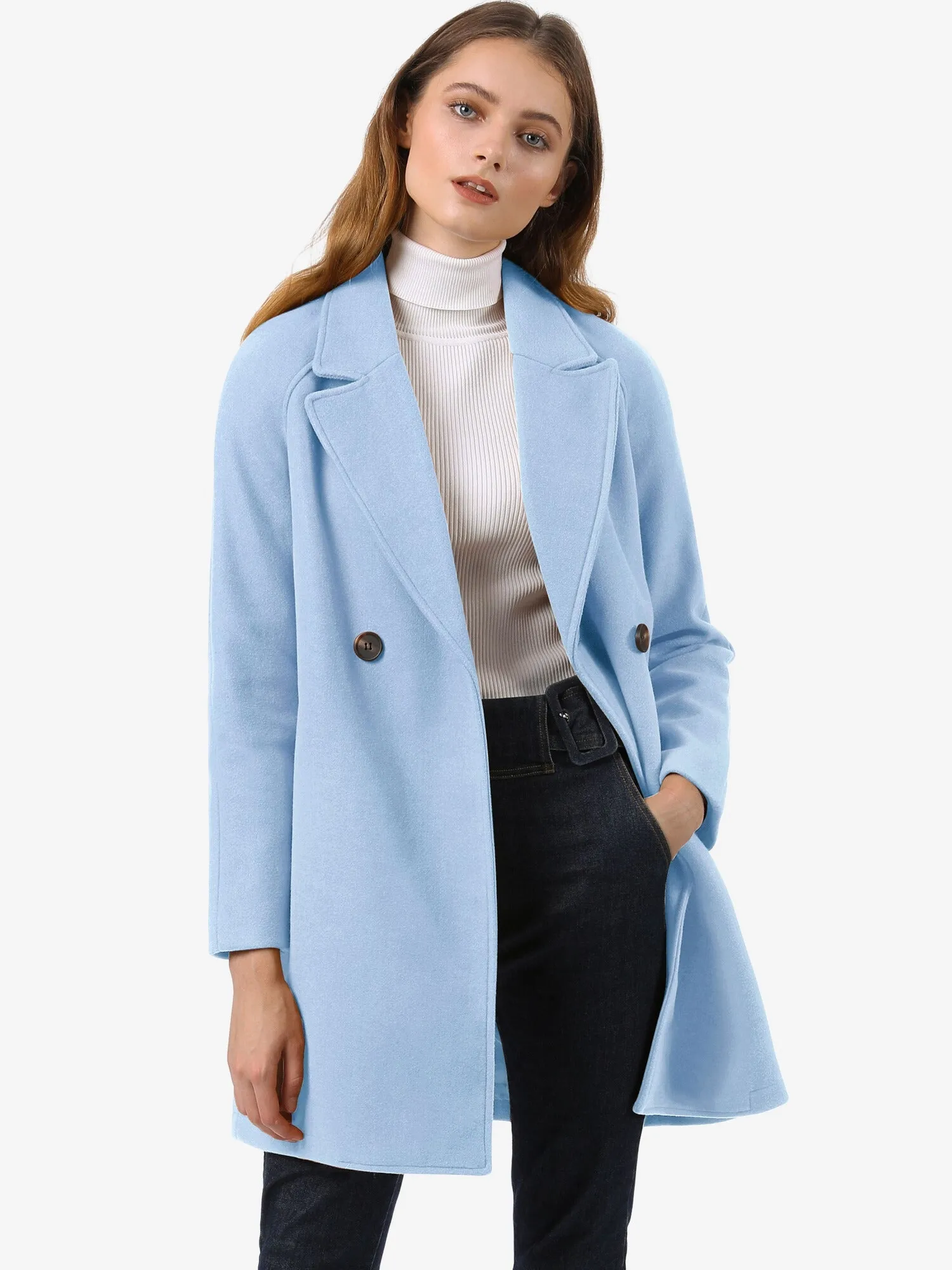 Notched Lapel Double Breasted Raglan Winter Coat
