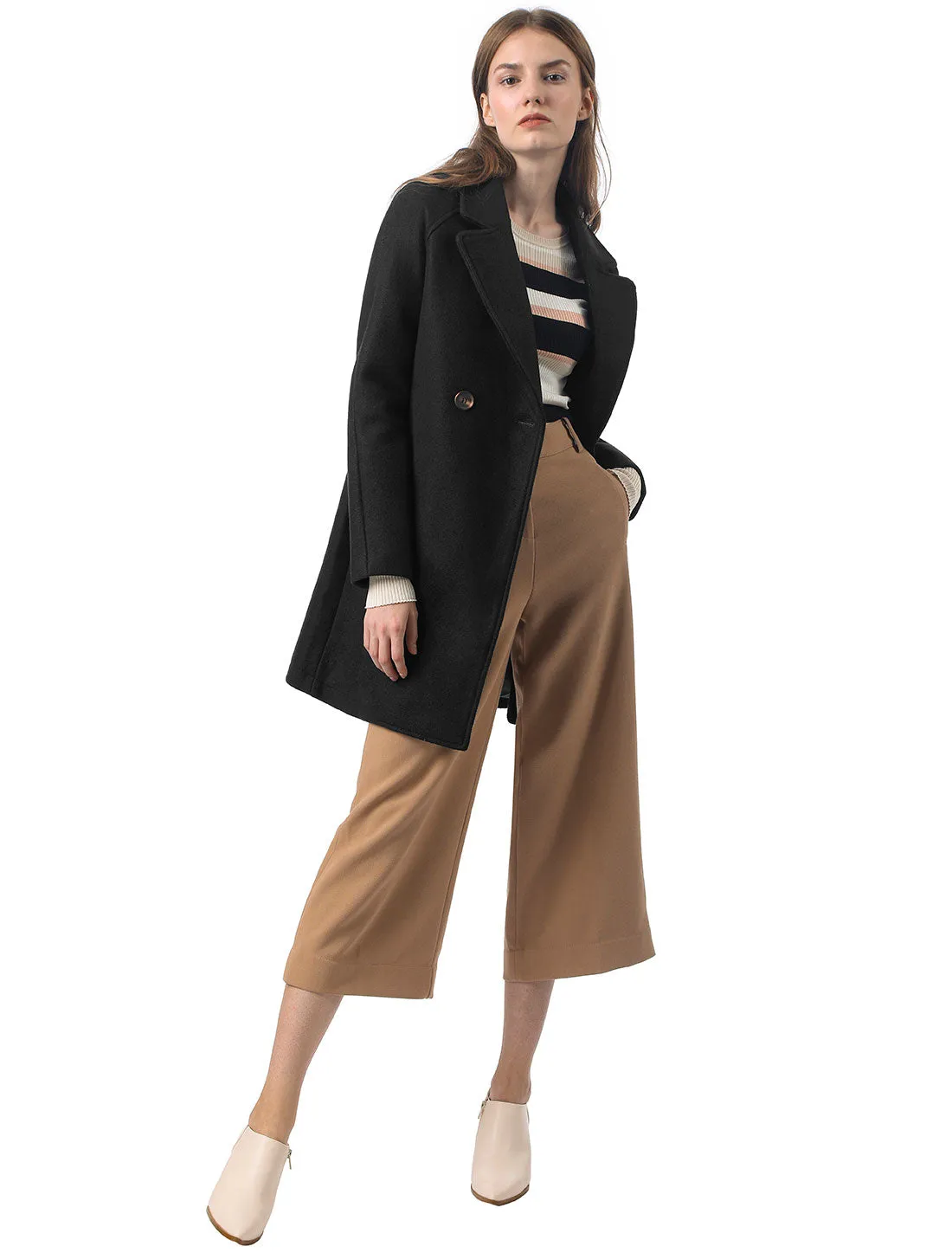 Notched Lapel Double Breasted Raglan Winter Coat