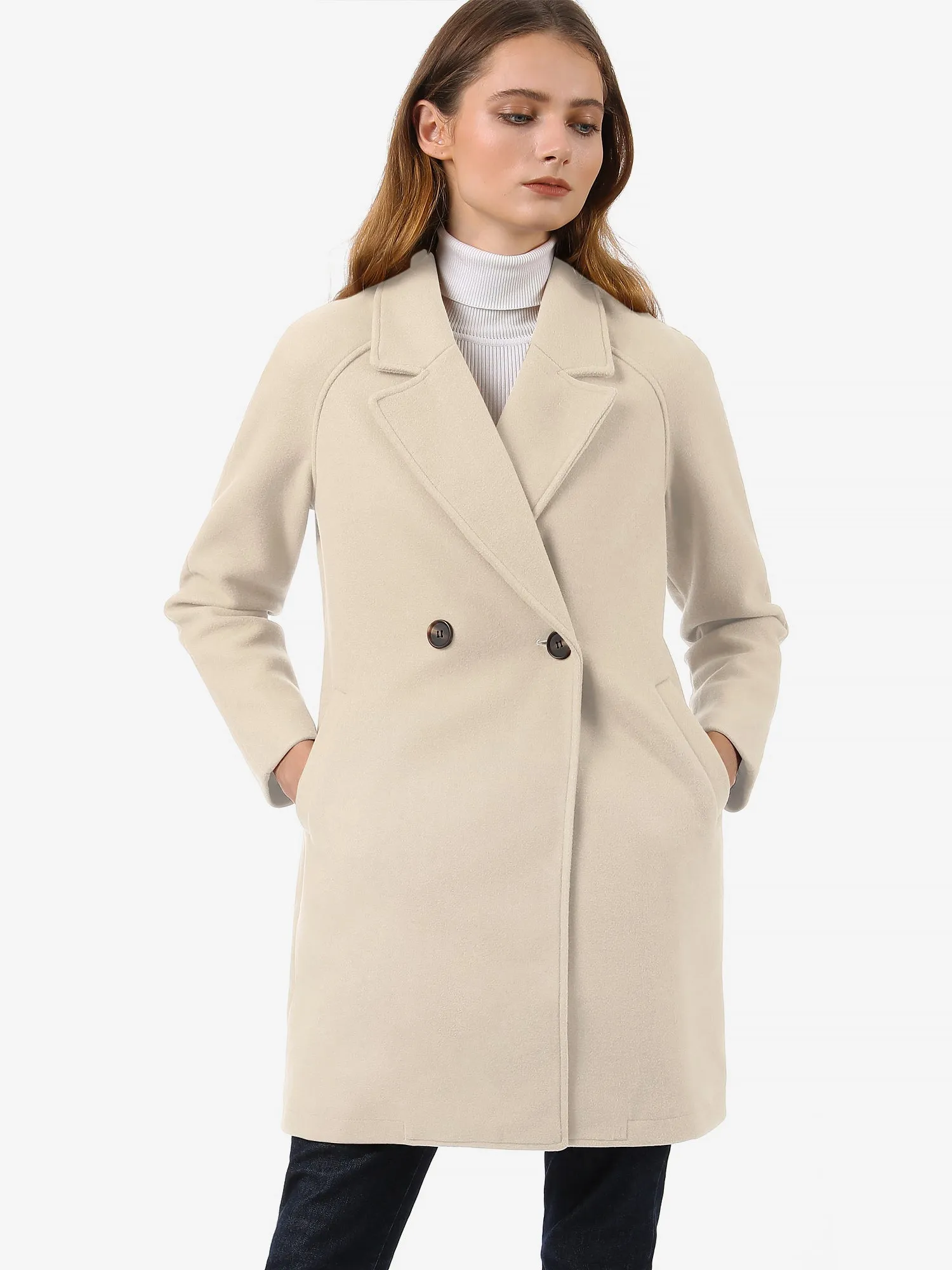 Notched Lapel Double Breasted Raglan Winter Coat