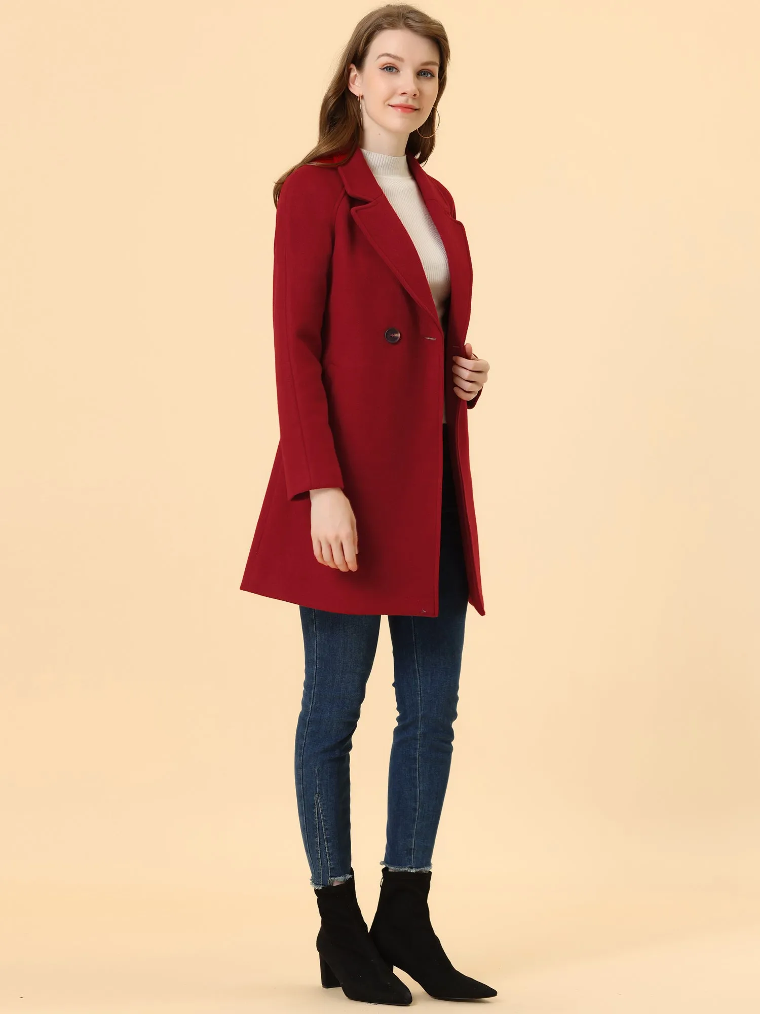 Notched Lapel Double Breasted Raglan Winter Coat
