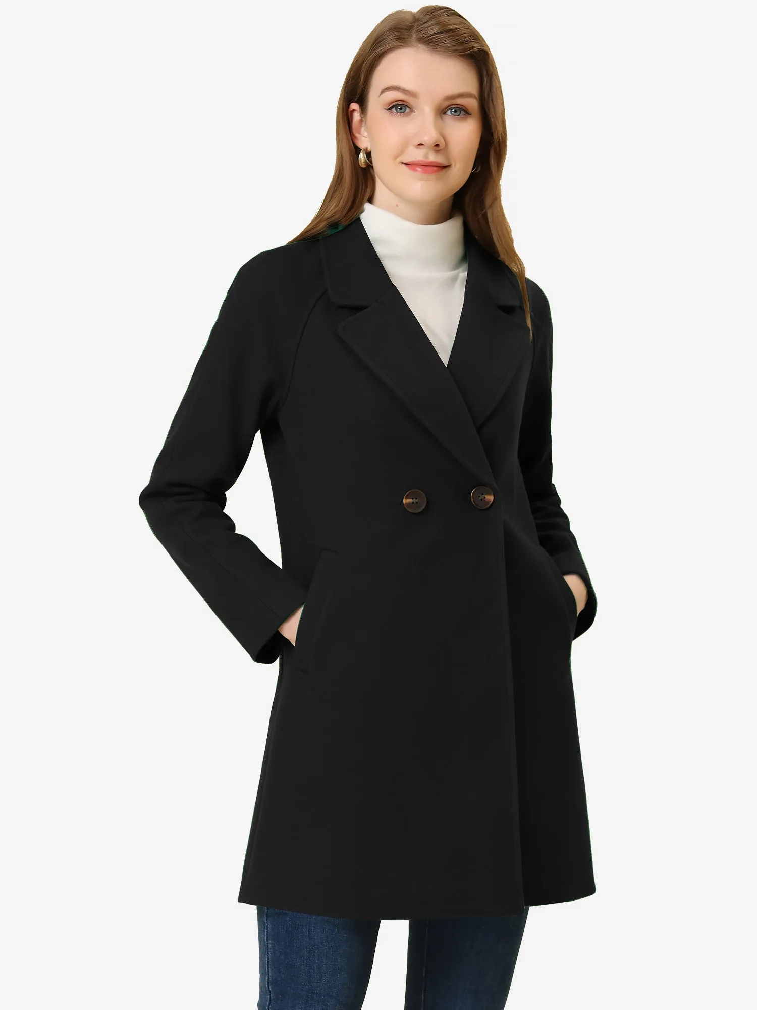 Notched Lapel Double Breasted Raglan Winter Coat