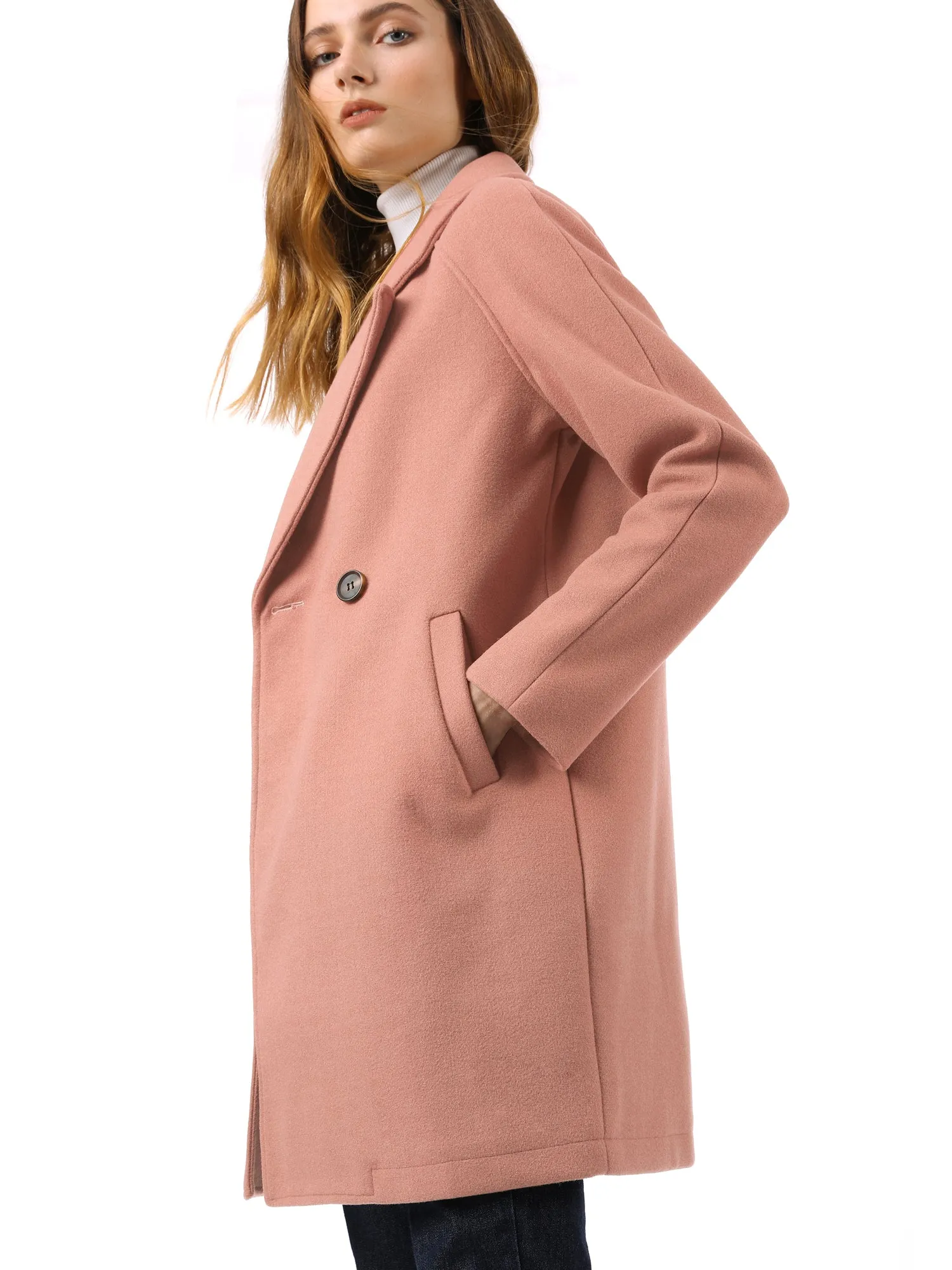 Notched Lapel Double Breasted Raglan Winter Coat