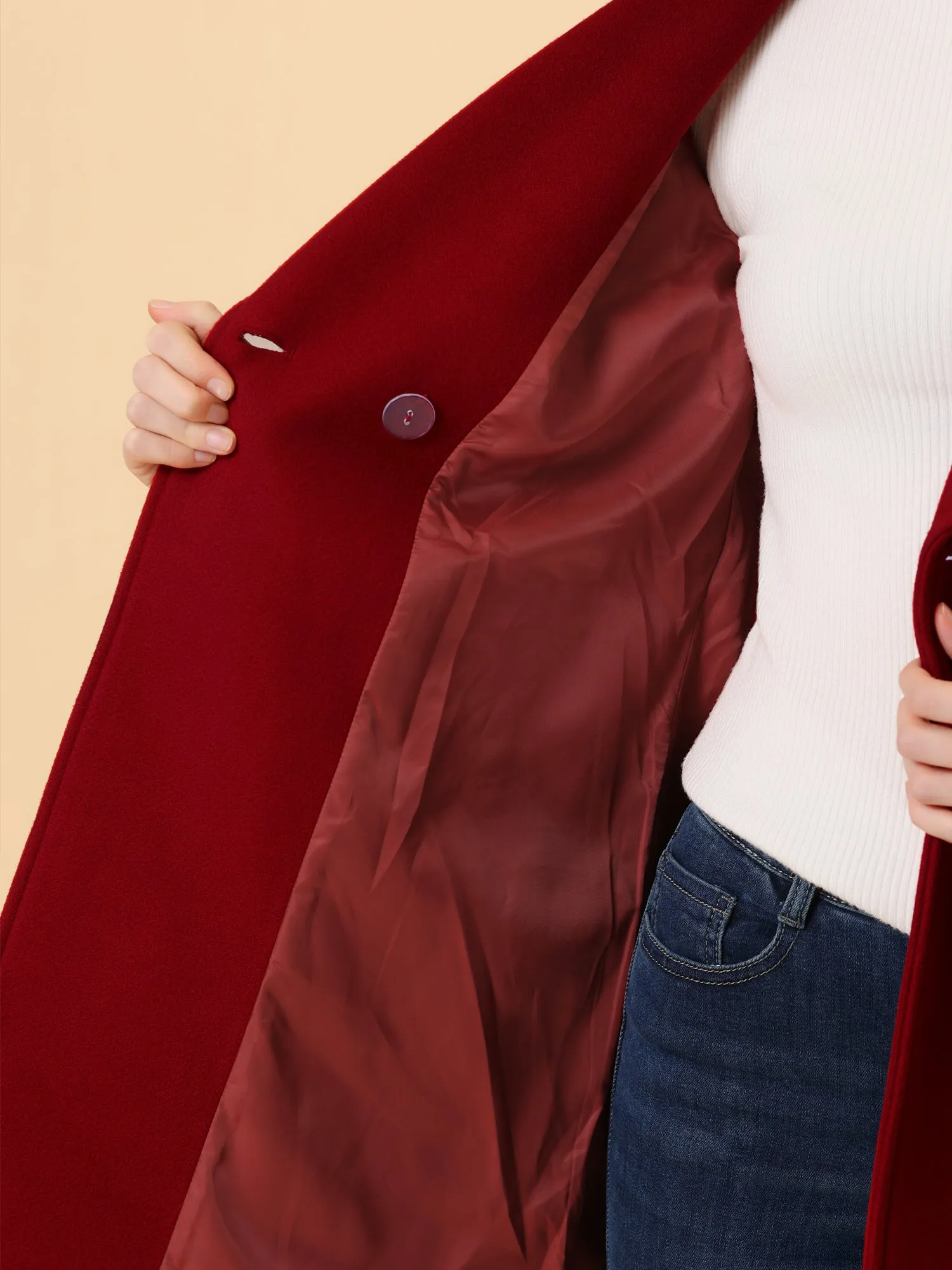 Notched Lapel Double Breasted Raglan Winter Coat