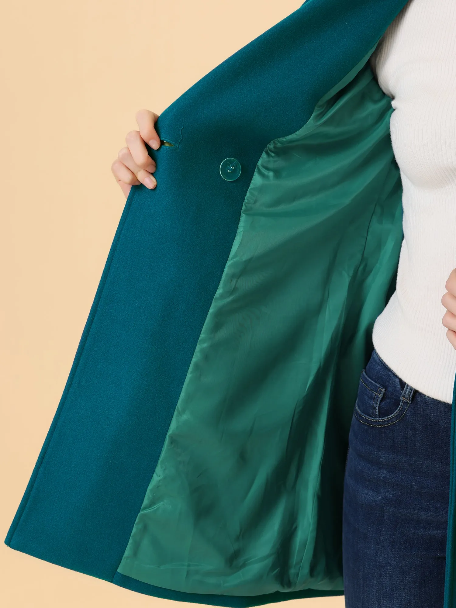 Notched Lapel Double Breasted Raglan Winter Coat
