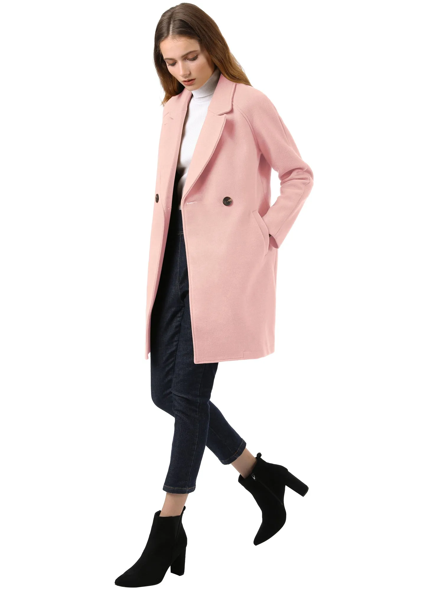 Notched Lapel Double Breasted Raglan Winter Coat