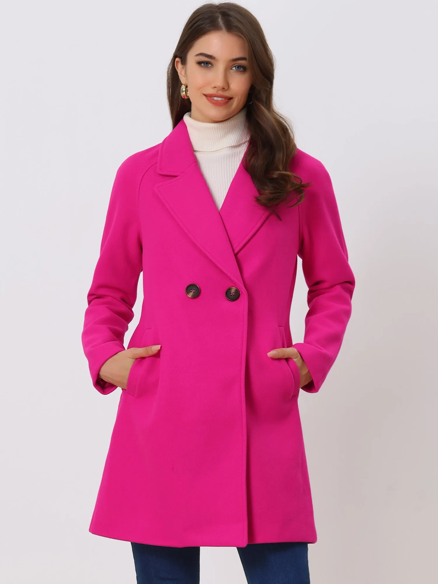 Notched Lapel Double Breasted Raglan Winter Coat
