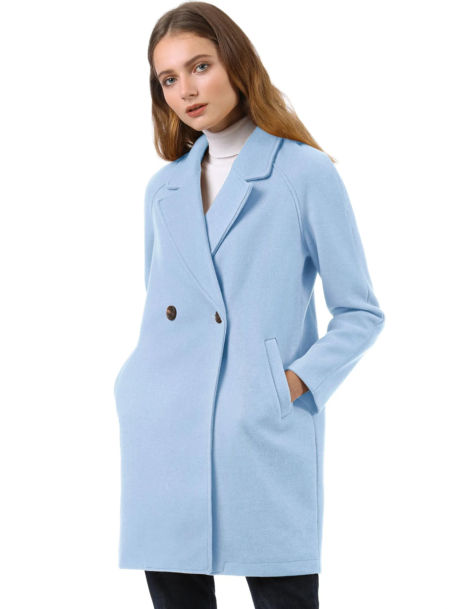 Notched Lapel Double Breasted Raglan Winter Coat