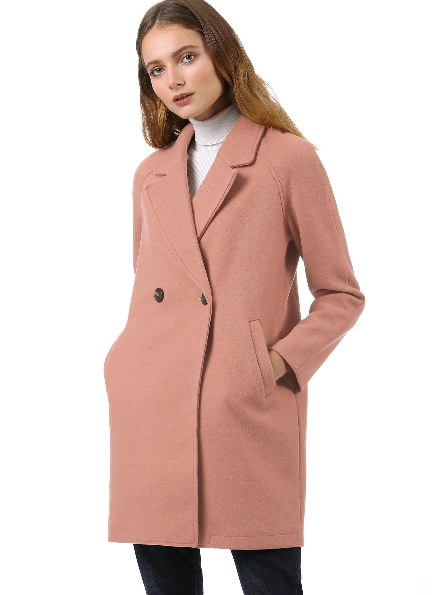 Notched Lapel Double Breasted Raglan Winter Coat
