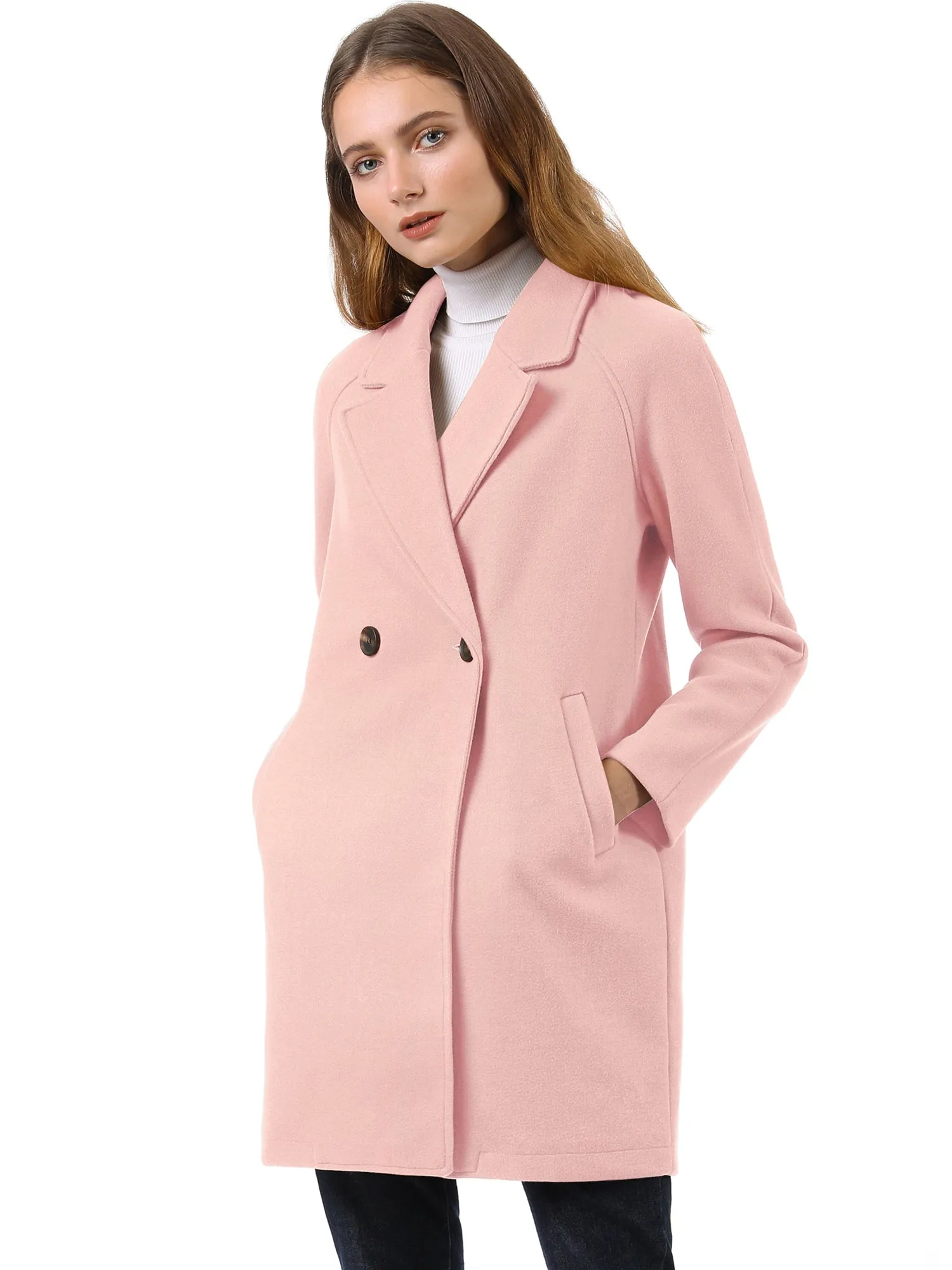 Notched Lapel Double Breasted Raglan Winter Coat