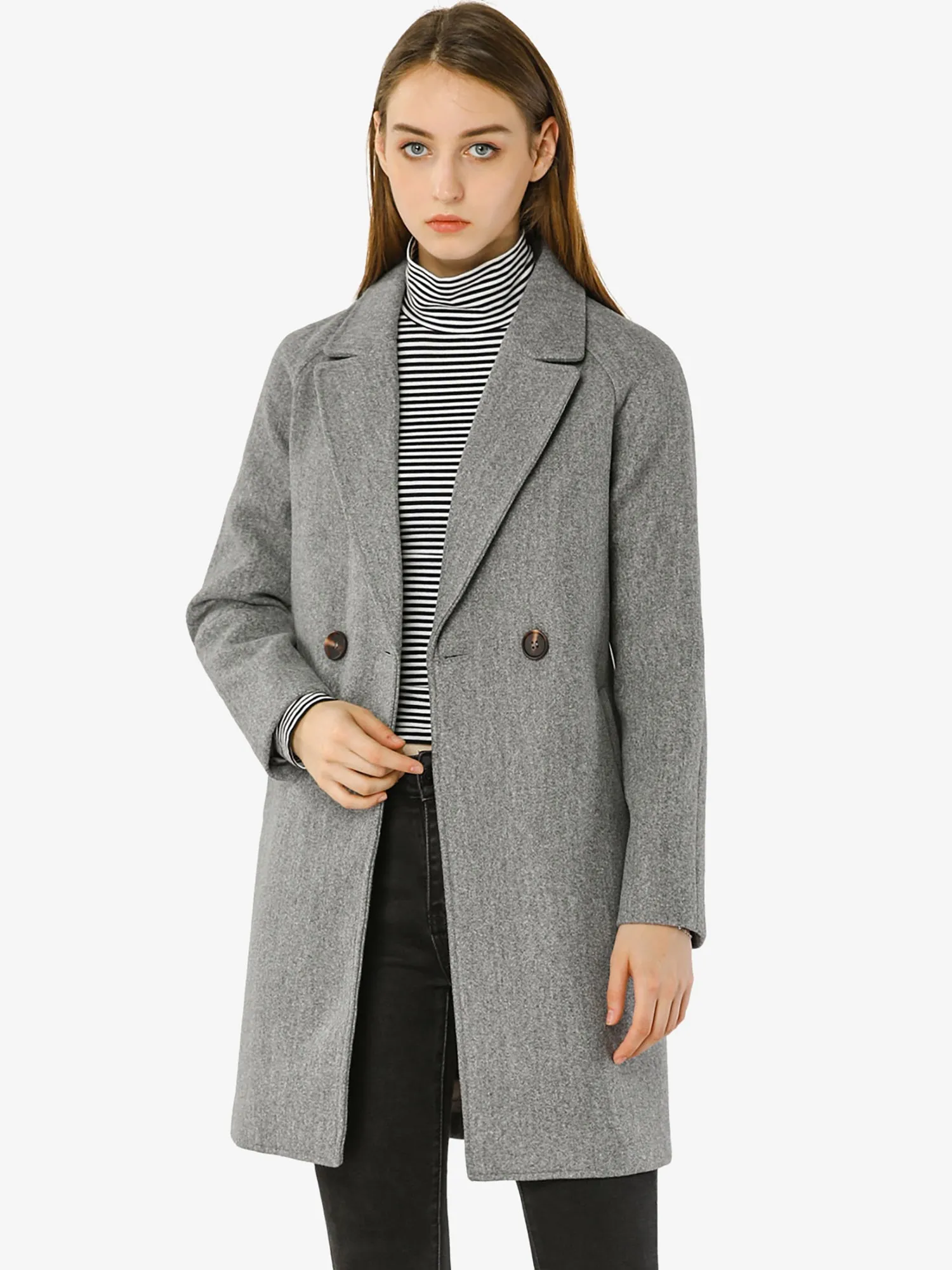 Notched Lapel Double Breasted Raglan Winter Coat