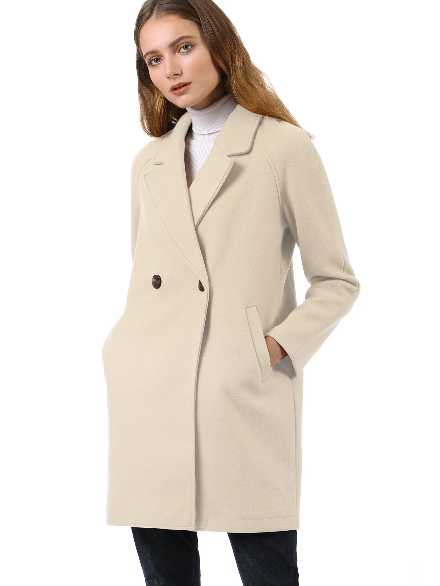 Notched Lapel Double Breasted Raglan Winter Coat