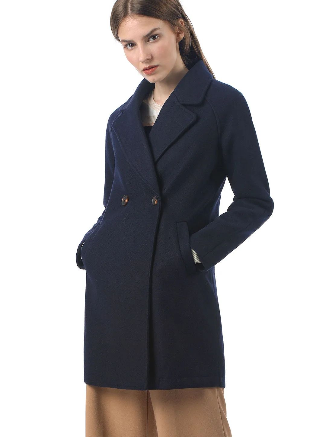 Notched Lapel Double Breasted Raglan Winter Coat