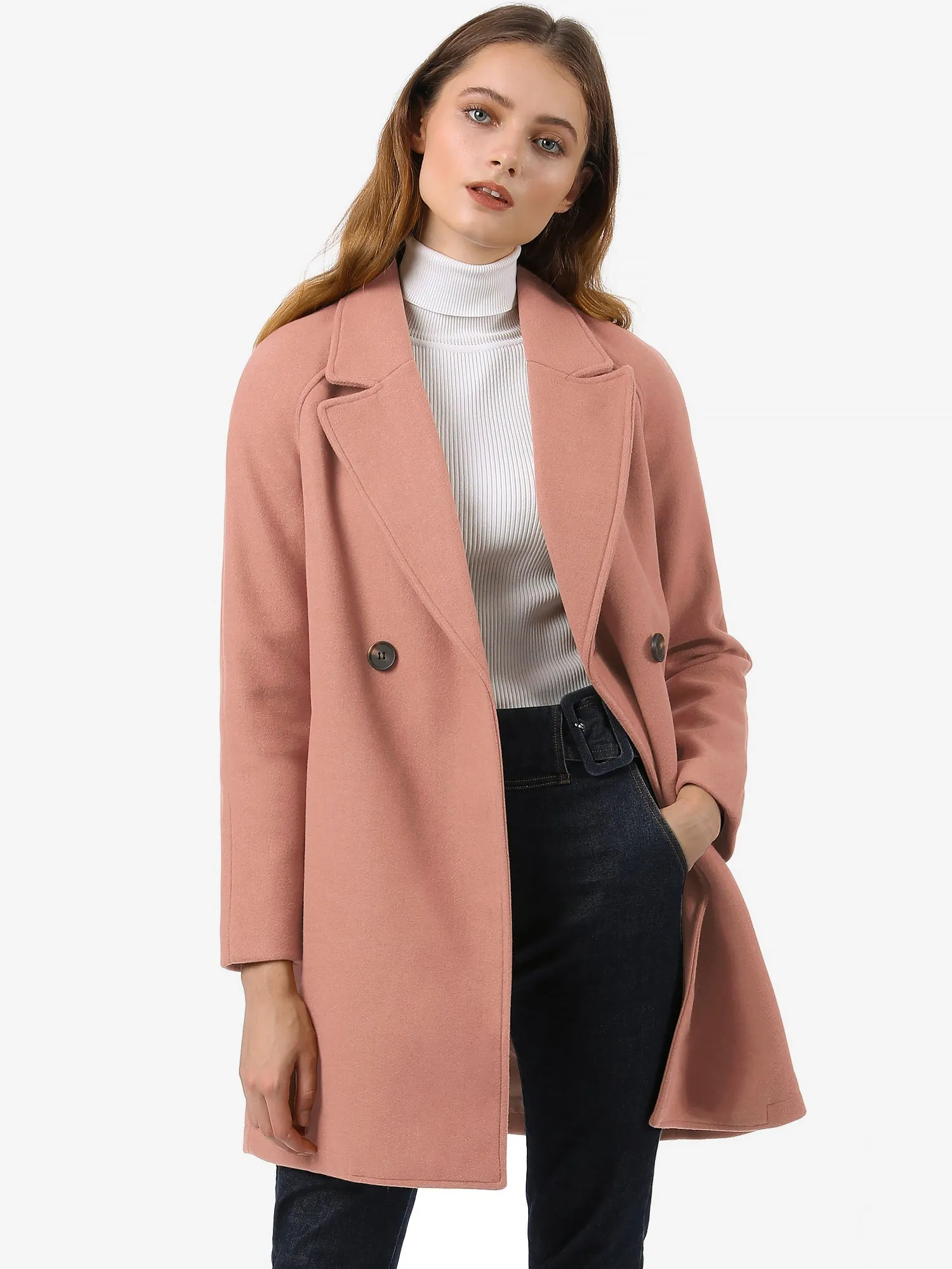 Notched Lapel Double Breasted Raglan Winter Coat