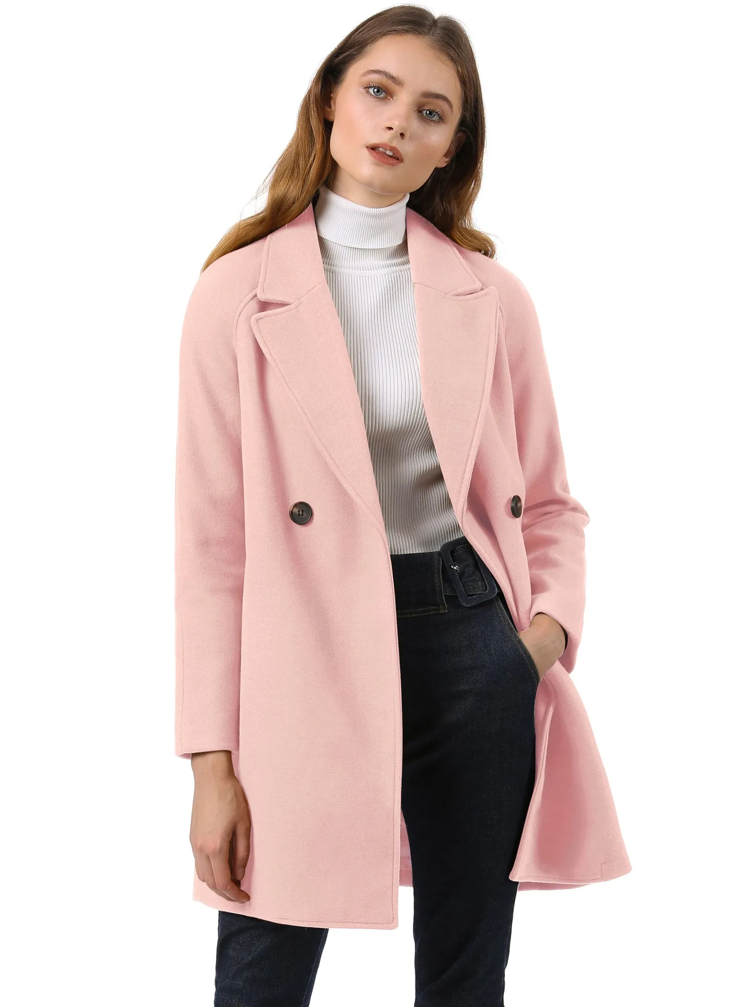 Notched Lapel Double Breasted Raglan Winter Coat