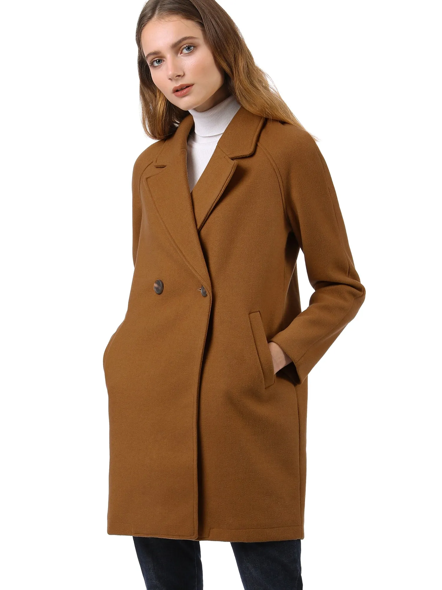 Notched Lapel Double Breasted Raglan Winter Coat