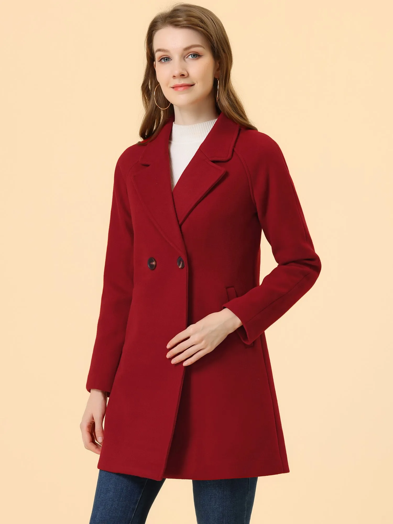 Notched Lapel Double Breasted Raglan Winter Coat