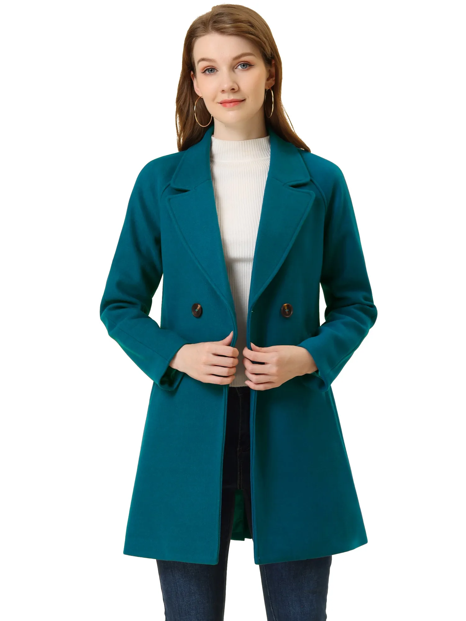 Notched Lapel Double Breasted Raglan Winter Coat