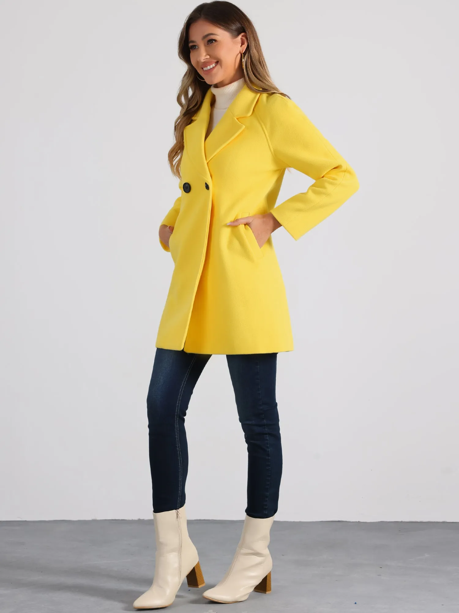 Notched Lapel Double Breasted Raglan Winter Coat