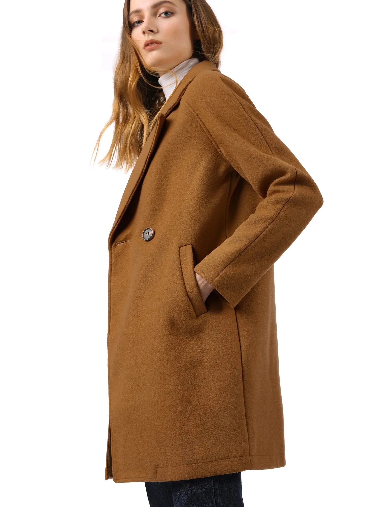 Notched Lapel Double Breasted Raglan Winter Coat