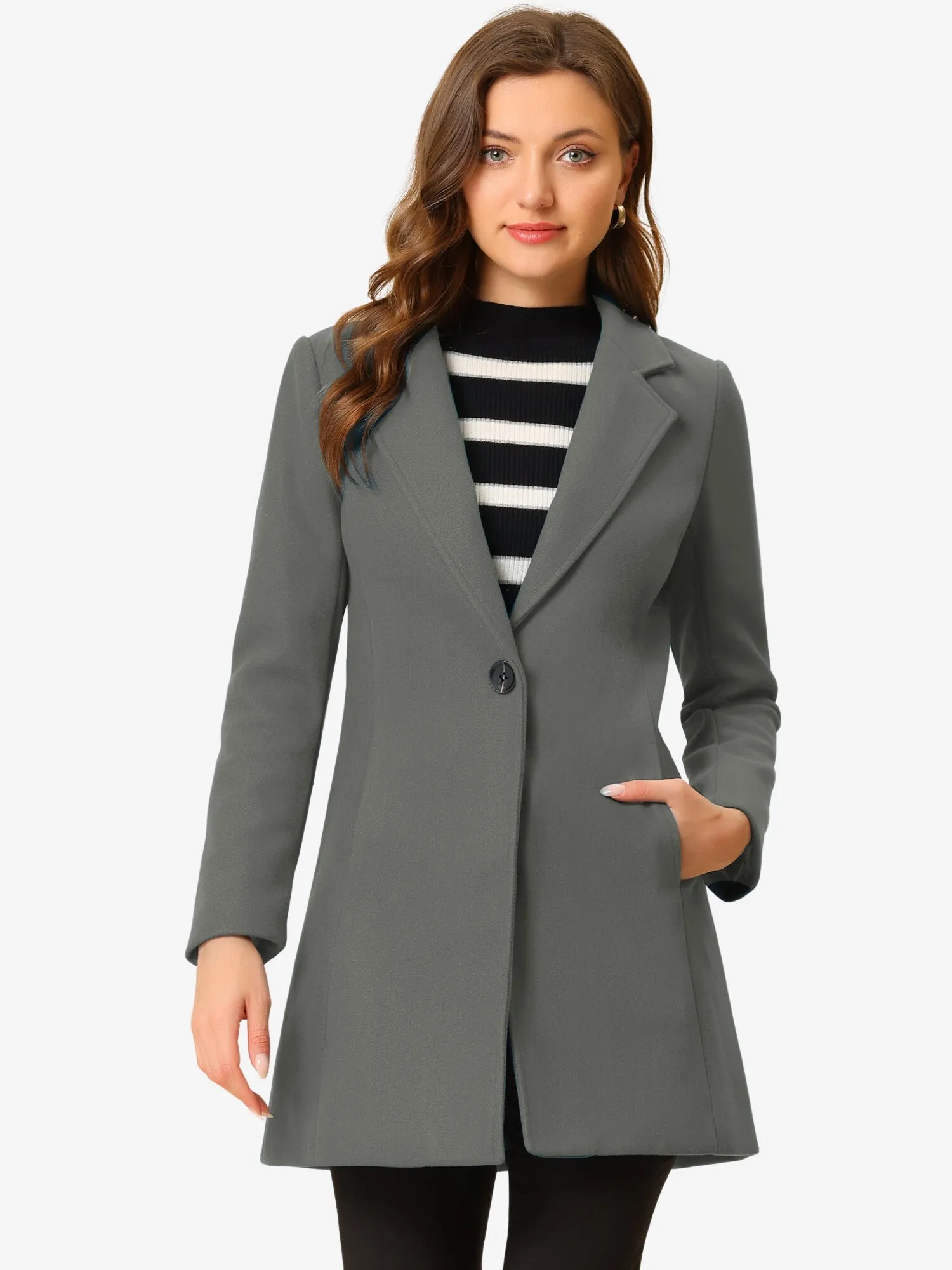Notched Lapel Long Sleeve Buttoned Pea Coat