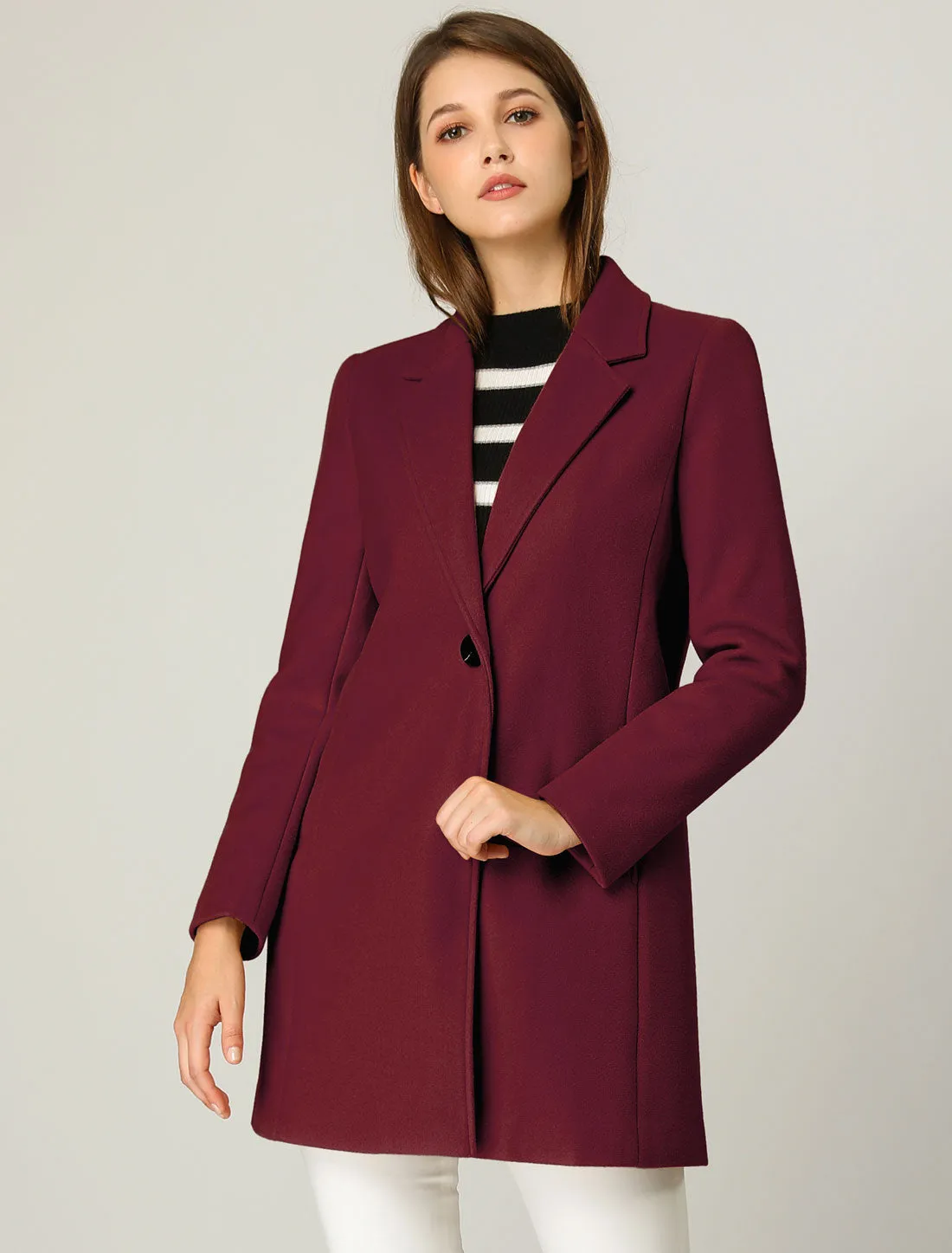 Notched Lapel Long Sleeve Buttoned Pea Coat