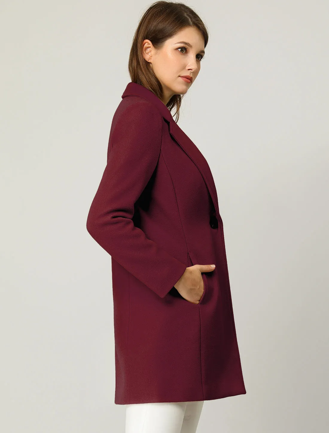 Notched Lapel Long Sleeve Buttoned Pea Coat